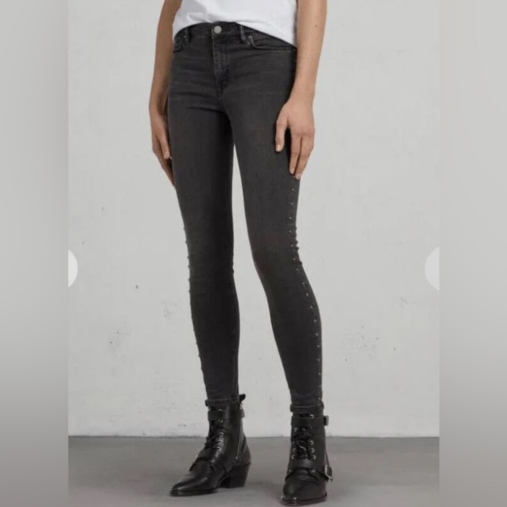 ALLSAINTS Studded Black Wash Grace Skinny Jeans